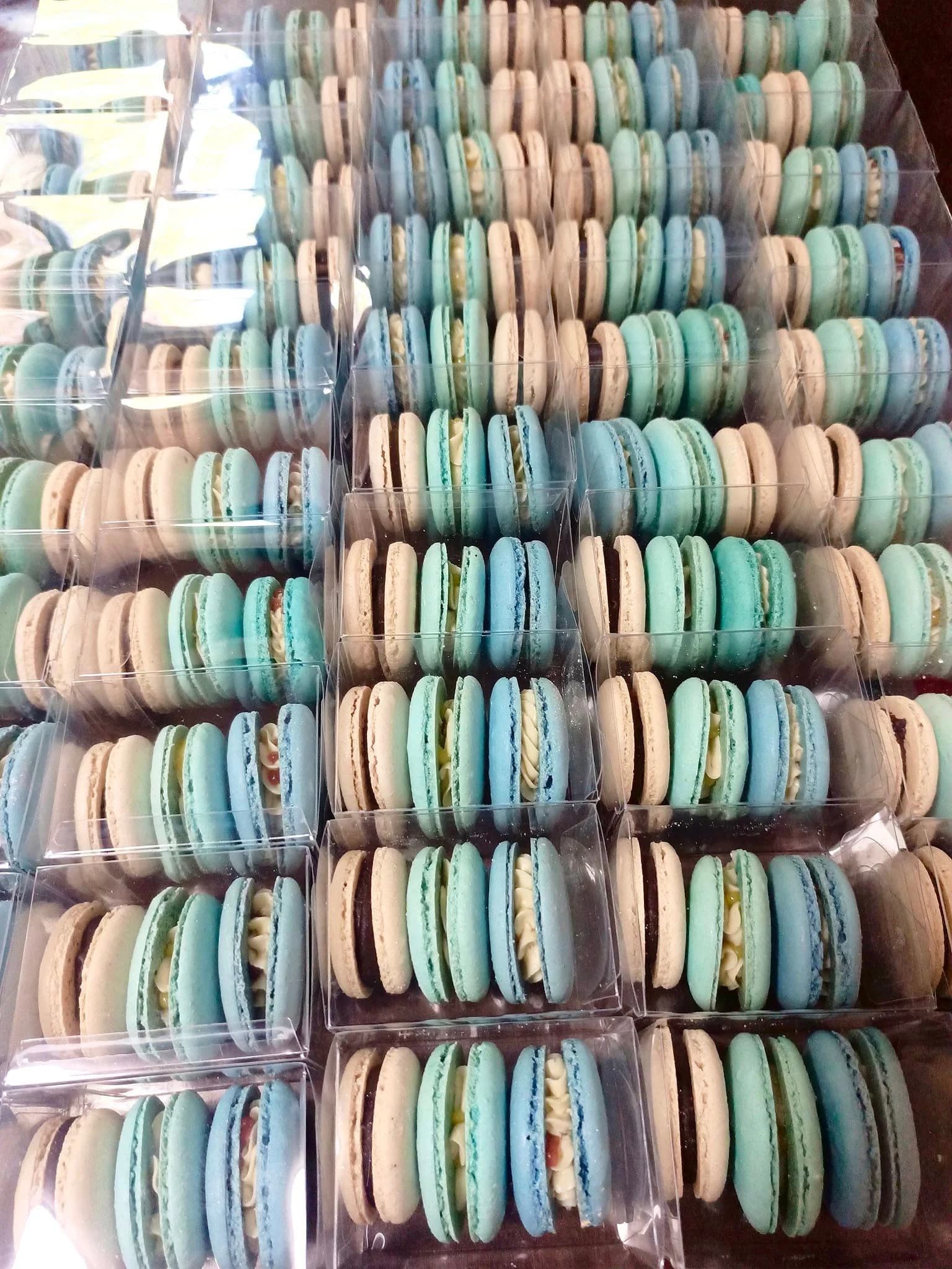 Beige, Light Blue and Pastel Cyan Macaron Gift Box by Love Bites Cake Hub