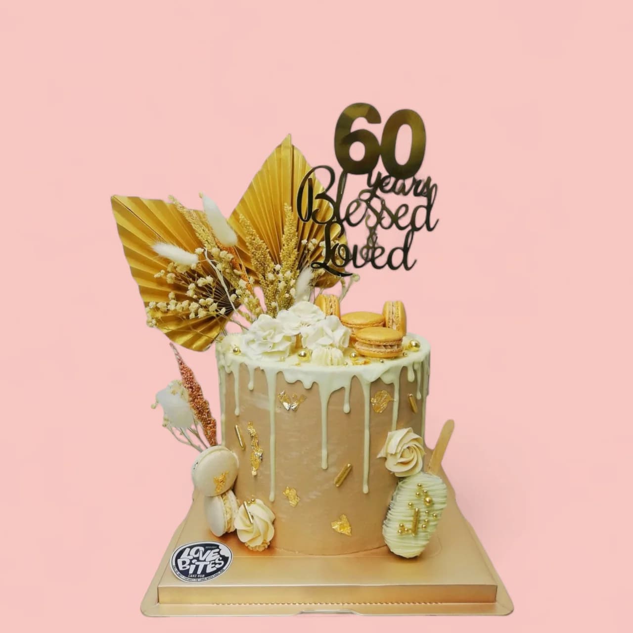 Custom Boho Beige and Gold with Chocolate Drip-Themed Birthday Cake by Love Bites Cake Hub